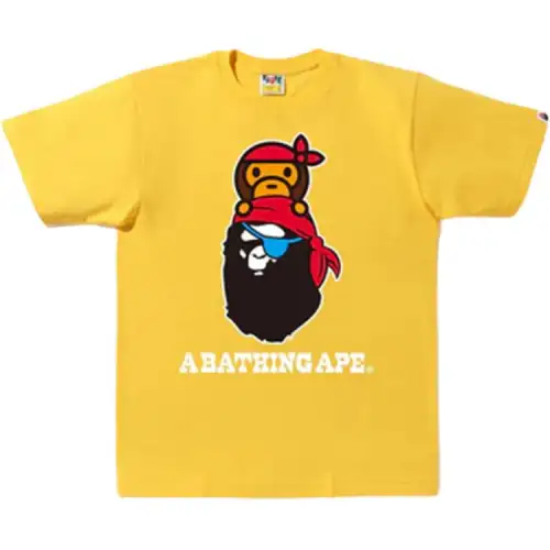 A BATHING APE Bape T Shirts Men's Yellow Crew Neck Moderate