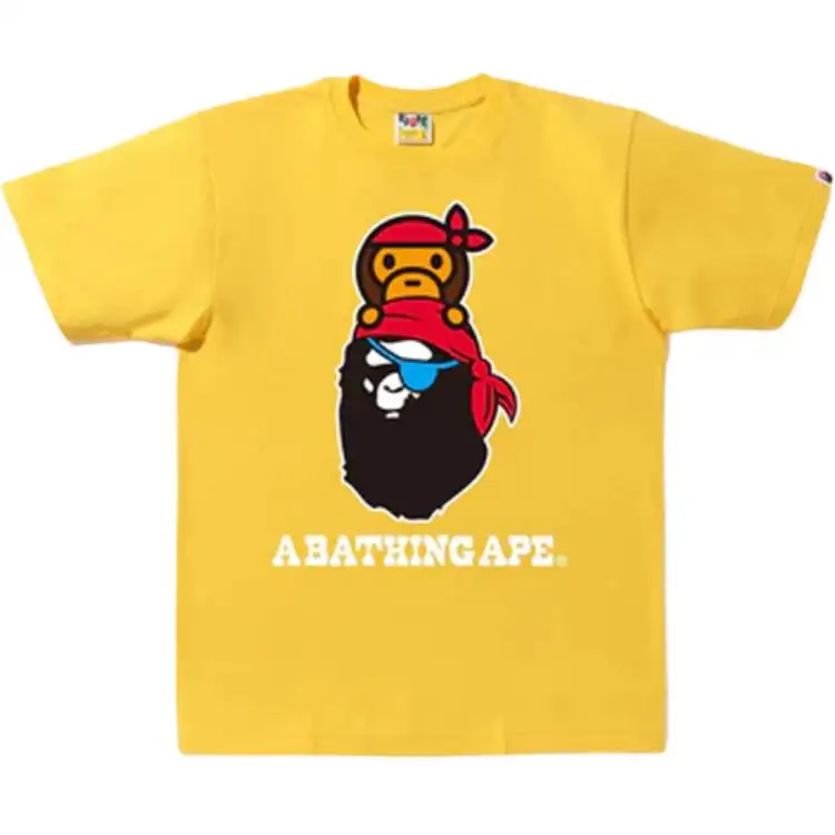 A BATHING APE Bape T Shirts Men's Yellow Crew Neck Moderate