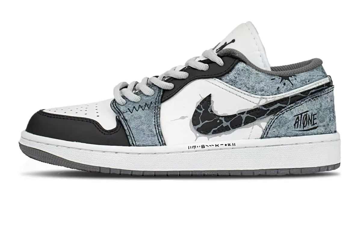 Jordan Air Jordan 1 Synthetic Leather Cushioning Abrasion Resistant Low top Vintage Basketball Shoes Unisex Blue Black