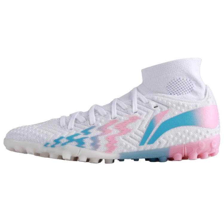 Li Ning Shadow Swift 2 Comfortable And Breathable TF Turf Indoor Synthetic Leather Soccer Shoes Men’s White Blue Pink