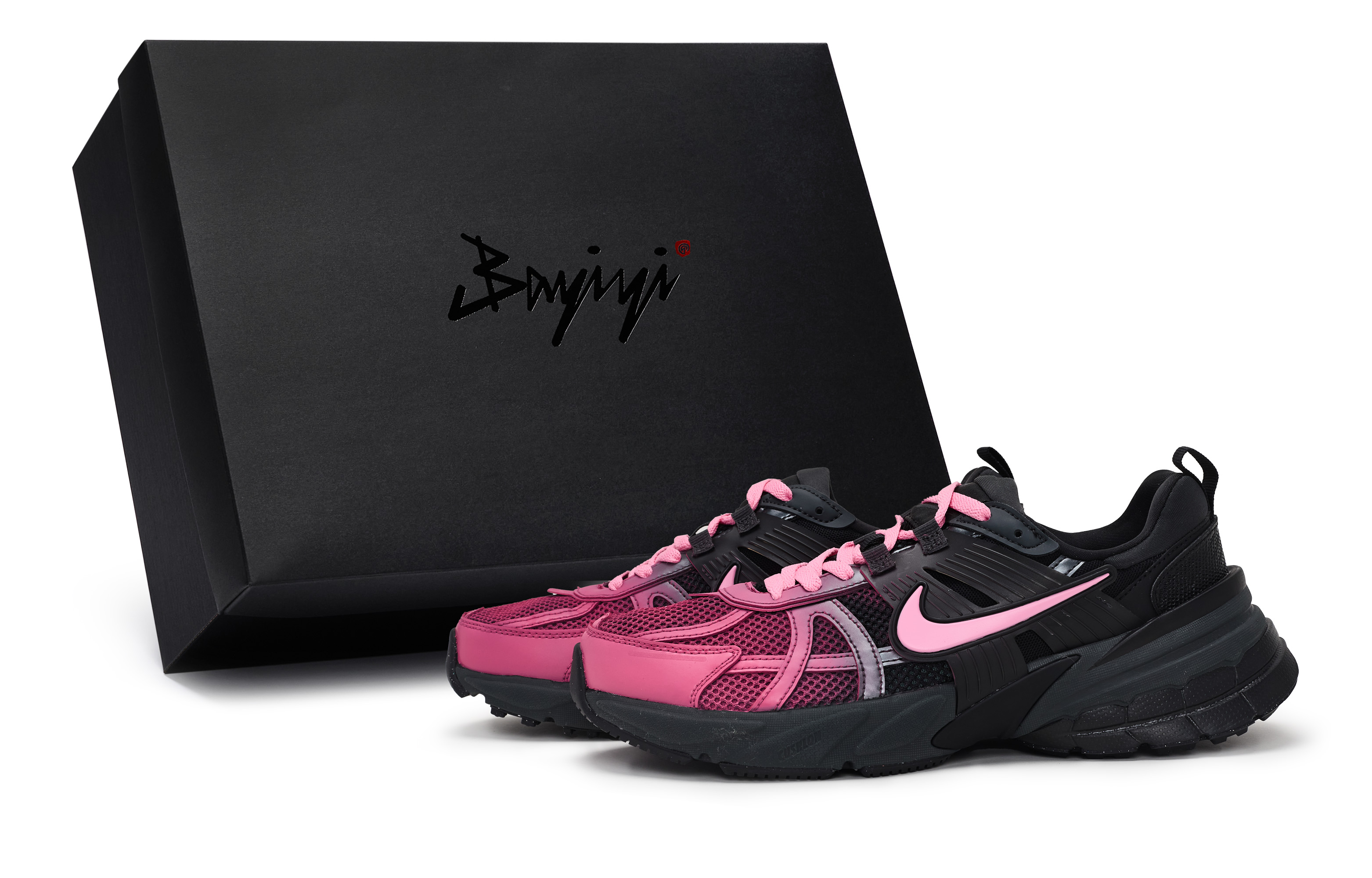 Nike V2K Run Abrasion Resistant Abrasion Resistant Low top Casual Running Shoes Women’s Black Rose Red