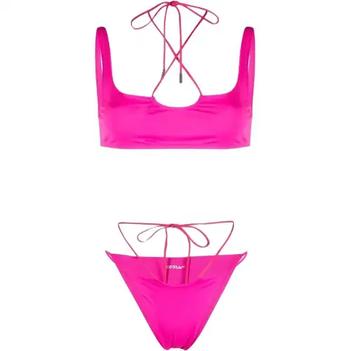 OFF WHITE Logo Printed Tied Waist Two Piece Bikini Set