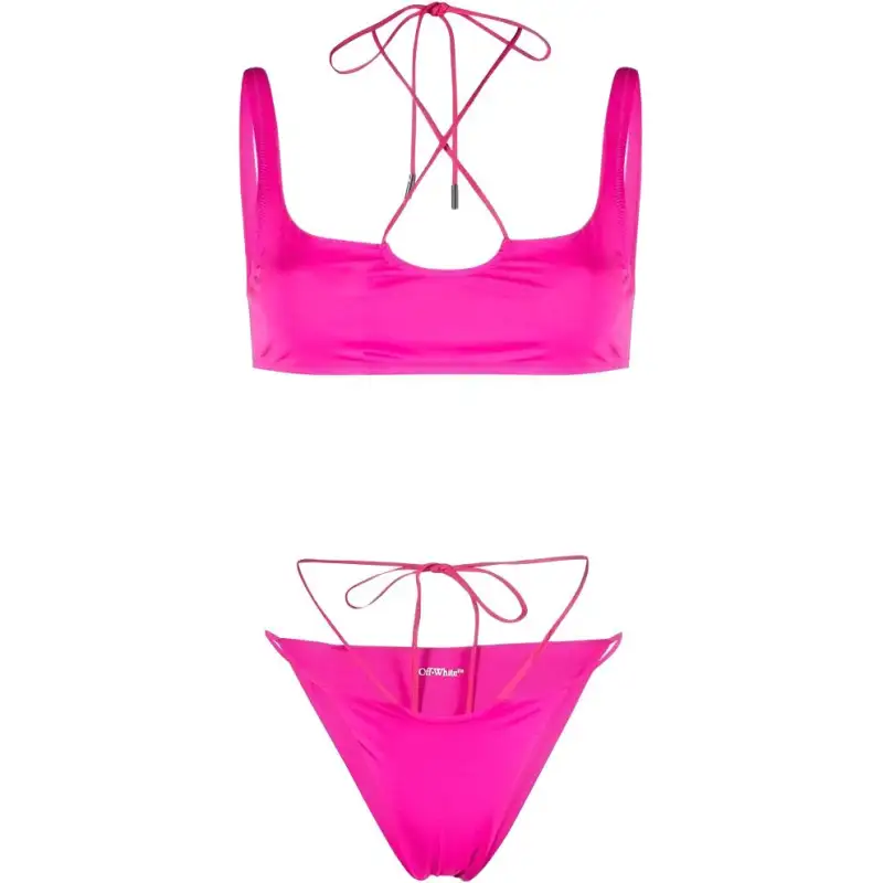 OFF WHITE Logo Printed Tied Waist Two Piece Bikini Set