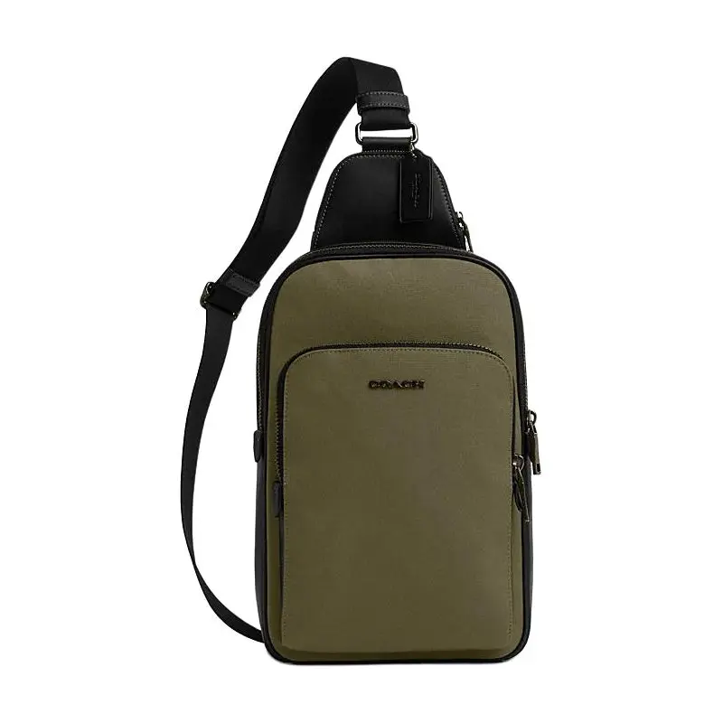 COACH ETHAN Fabric With Cow Leather Shoulder Bag, Crossbody Bag Small Men's Olive Green & Earth Umber