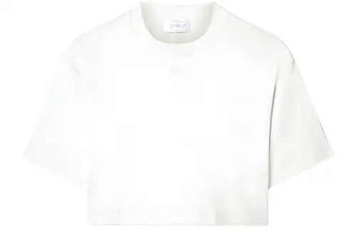 OFF-WHITE Logo Embroidered Crewneck Cropped T-Shirt