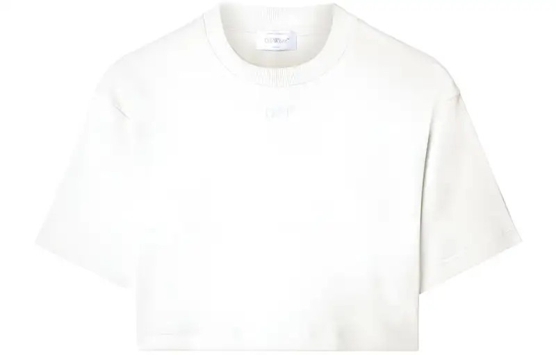 OFF-WHITE Logo Embroidered Crewneck Cropped T-Shirt