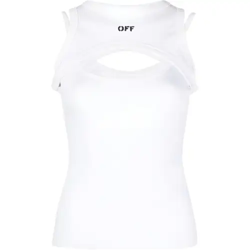 OFF-WHITE logo-print cut-out tank top