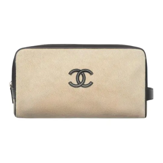 CHANEL Chanel 26M Coco-Beach Beach Series классический женский клатч из парусины с двойным логотипом C и телячьей кожей и серебристым металлом, большого размера, бежевого цвета