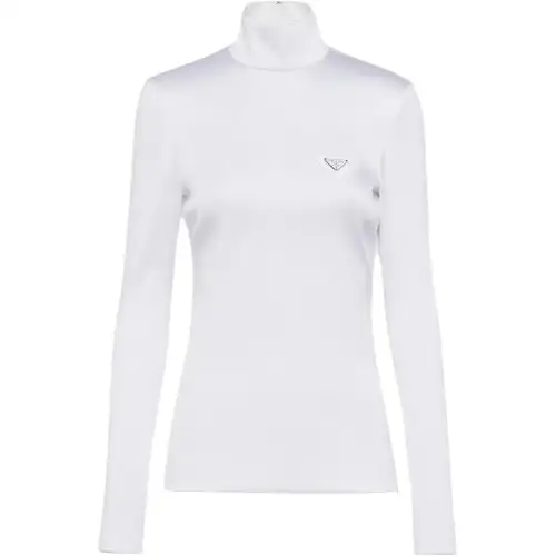 PRADA T Shirts Women's White Half Turtleneck Moderate Straight Fit