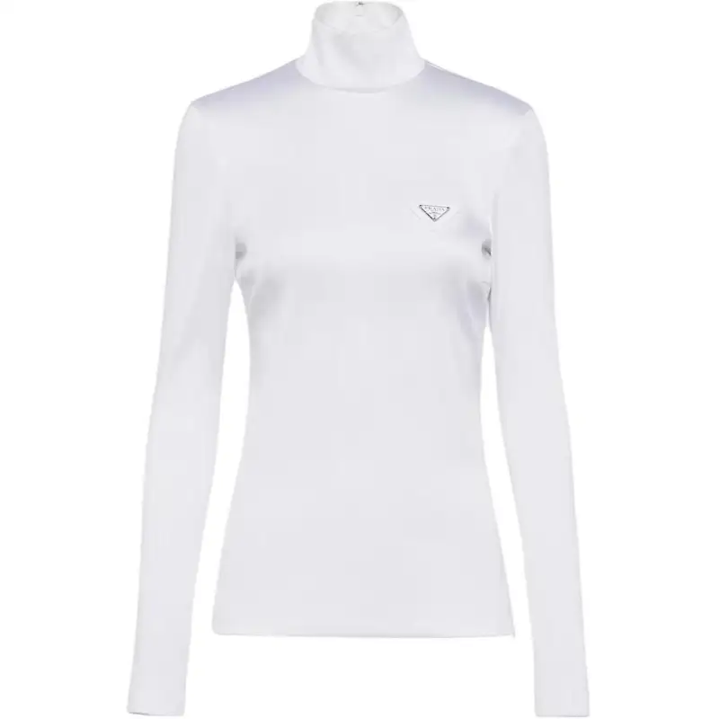 PRADA T Shirts Women's White Half Turtleneck Moderate Straight Fit