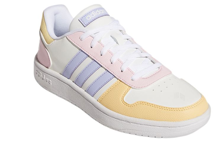 Женские кеды adidas neo Hoops 2.0 (белый / желтый / розовый) — Белый / жёлтый / розовый — фото 3