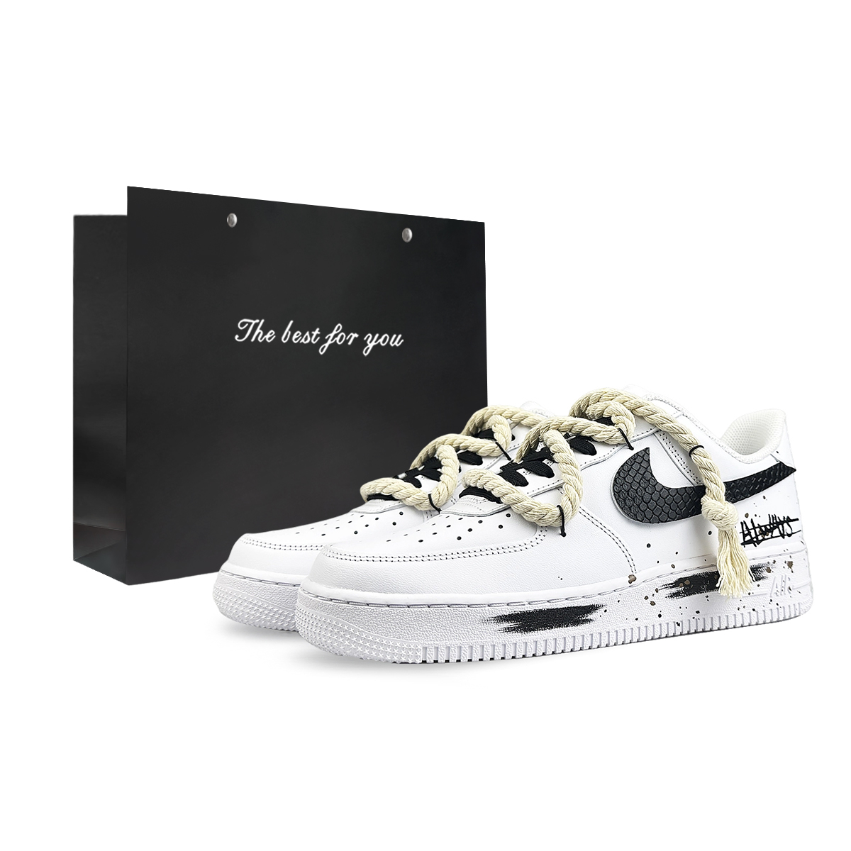 Nike Air Force 1 Coverage Low top Skateboard Shoes Unisex White Black