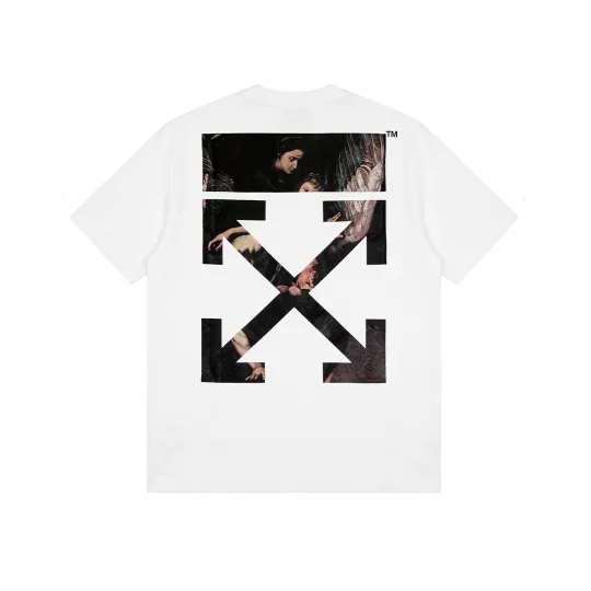 OFF-WHITE SS26 ретро американский уличный арт портрет картина маслом стрелка дизайн мода легкий роскошный тренд большой бренд универсальная футболка с короткими рукавами одинакового стиля для мужчин и женщин