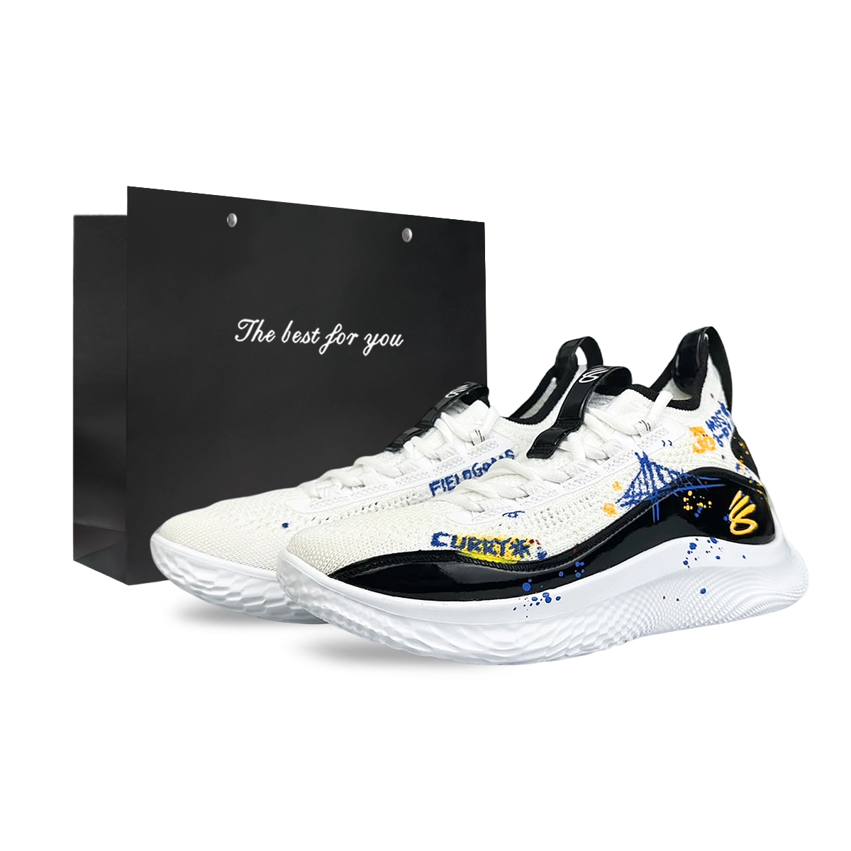 Under Armour Curry 8 Cushioned Wear-Resistant Breathable Slip-Resistant Low-Top Basketball Shoes Unisex White Black