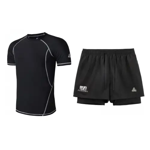 Light and thin breathable quick dry sports T-shirt for swimming, protective underware, shorts, black set, with short sleeve, for running
