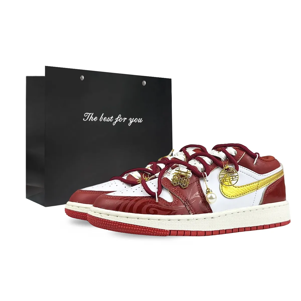 Jordan Air Jordan 1 Abrasion Resistant Low top Vintage Basketball Shoes Women's White Red