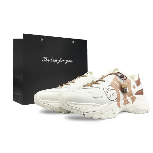MLB Big Ball Chunky Abrasion Resistant Height Increasing Low top Chunky Sneakers Unisex White Brown