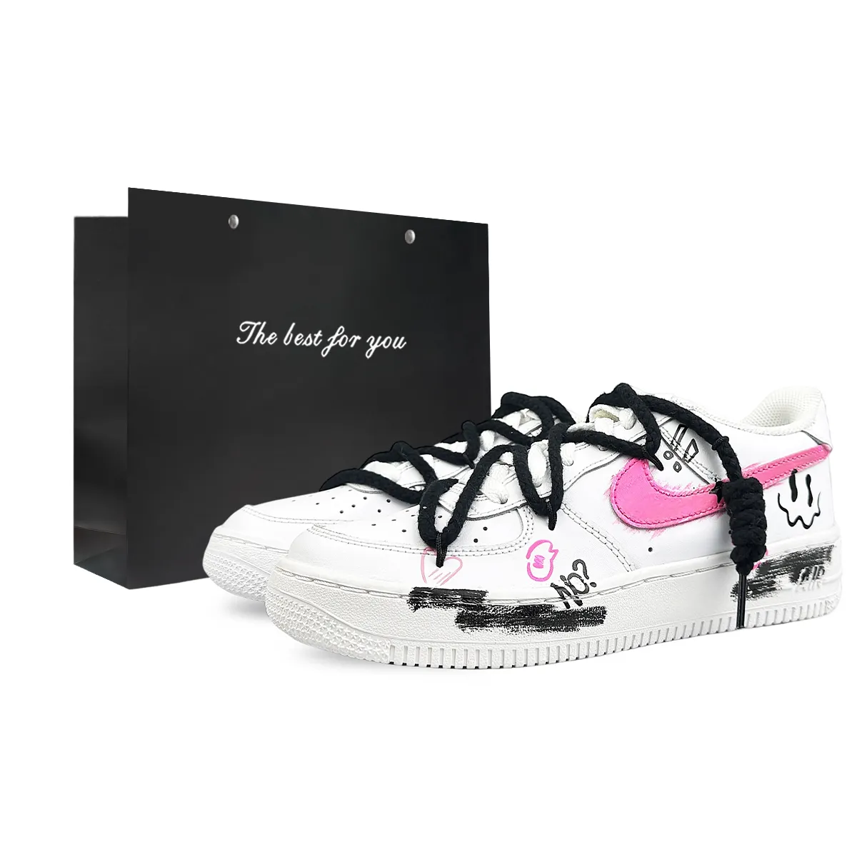 Nike Air Force 1 Slip Resistant Abrasion Resistant Low top Skateboard Shoes Women's White Black