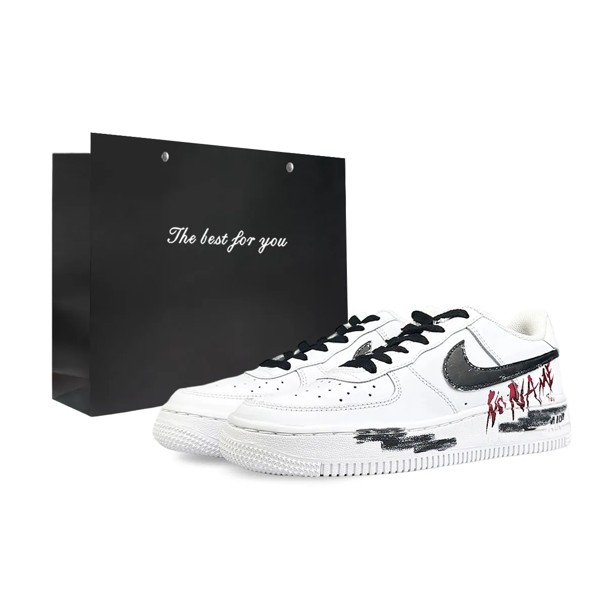 Nike Air Force 1 Slip Resistant Abrasion Resistant Low top Skateboard Shoes Women's White Black Red