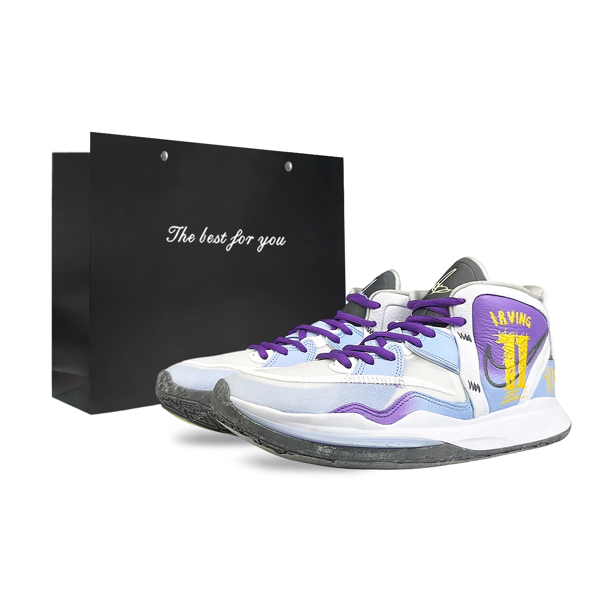 Nike Kyrie 8 Infinity Slip Resistant Abrasion Resistant Mid top Basketball Shoes Unisex White Purple