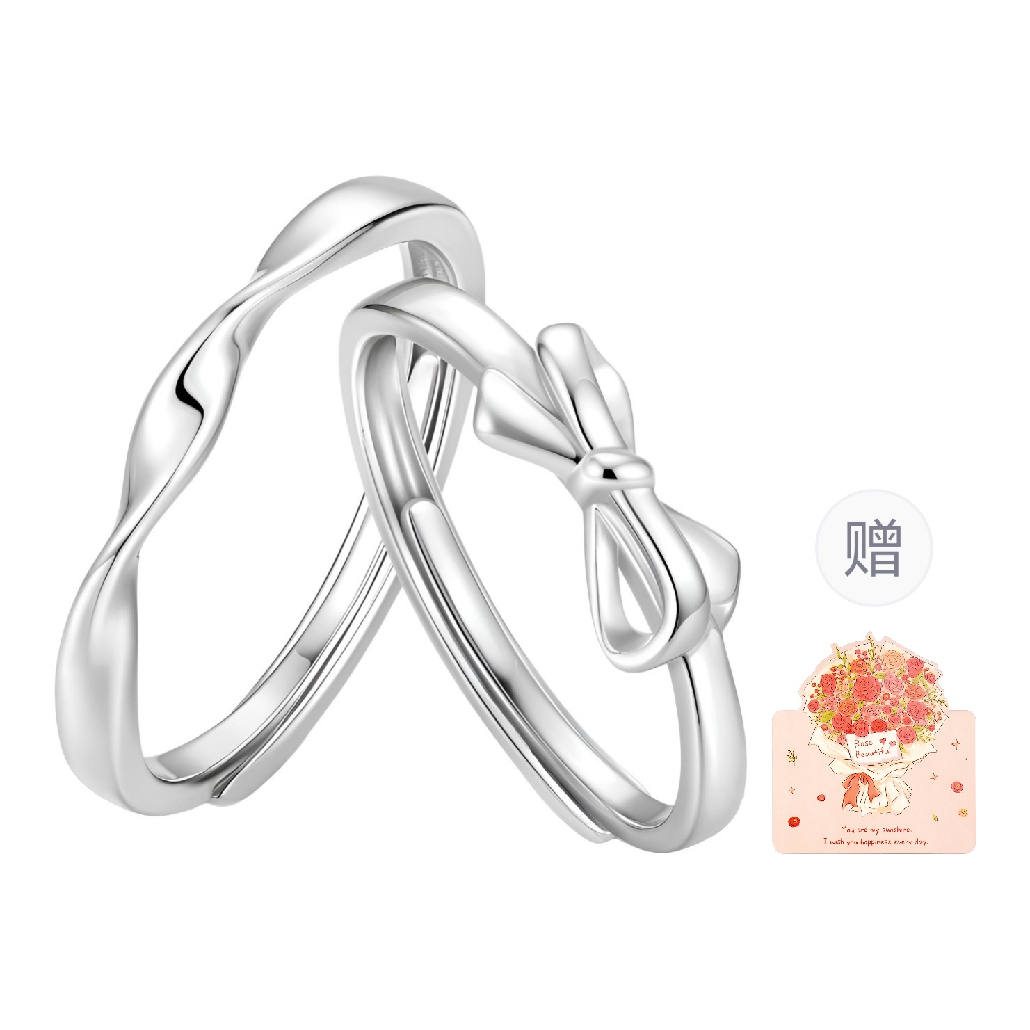 Golden silver bracelet for friend with bow, universal adjustable ring for men and women, silver 925 sample, silver 999 sample, for beloved