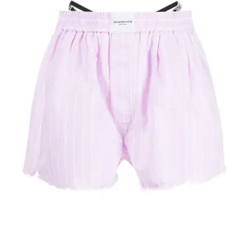 Alexander wang Alexander Wang Logo printed striped crystal embellished raw edge casual shorts for women