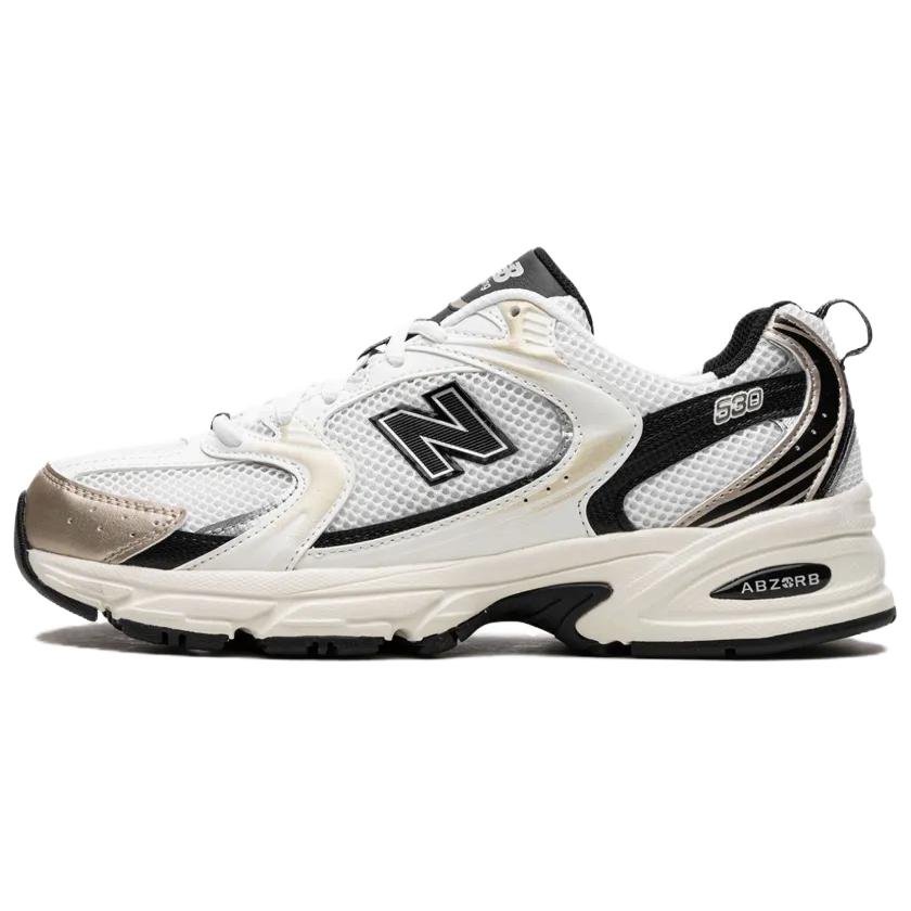 New Balance NB 530 Comfortable and versatile, artificial leather, fabric, low-top, casual urban commuting running shoes, same style for men and women, white, black and gold