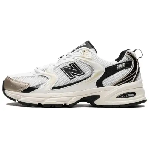 New Balance NB 530 Comfortable and versatile, artificial leather, fabric, low-top, casual urban commuting running shoes, same style for men and women, white, black and gold