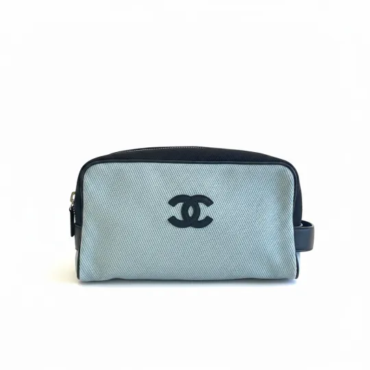 CHANEL Chanel 26M Coco-Beach Beach Series Классический клатч из парусины с двойным логотипом C и телячьей кожей, маленький женский синий цвет