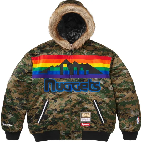 Совместная модель Supreme × Mitchell & Ness SS26 WEEK13 Teams Hooded Satin Американская спортивная куртка с капюшоном в стиле ретро, одинакового стиля для мужчин и женщин
