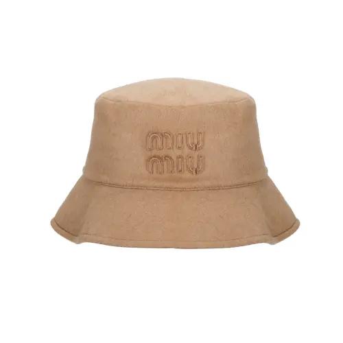 MIU MIU Wool Fabric Bucket Hats Women's Camel Brown