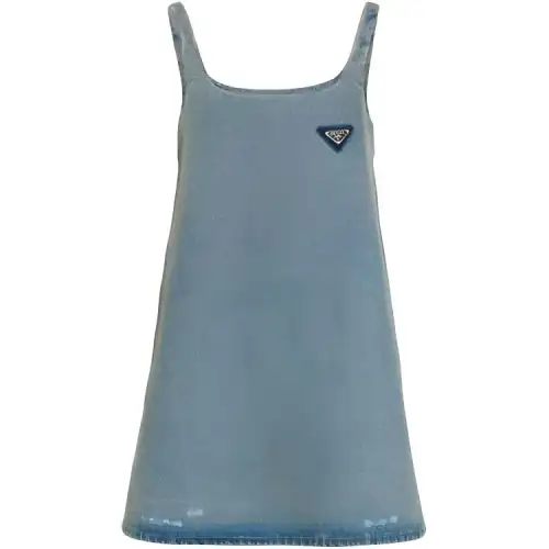 PRADA Slip Dresses Women's Blue Crew Neck Moderate