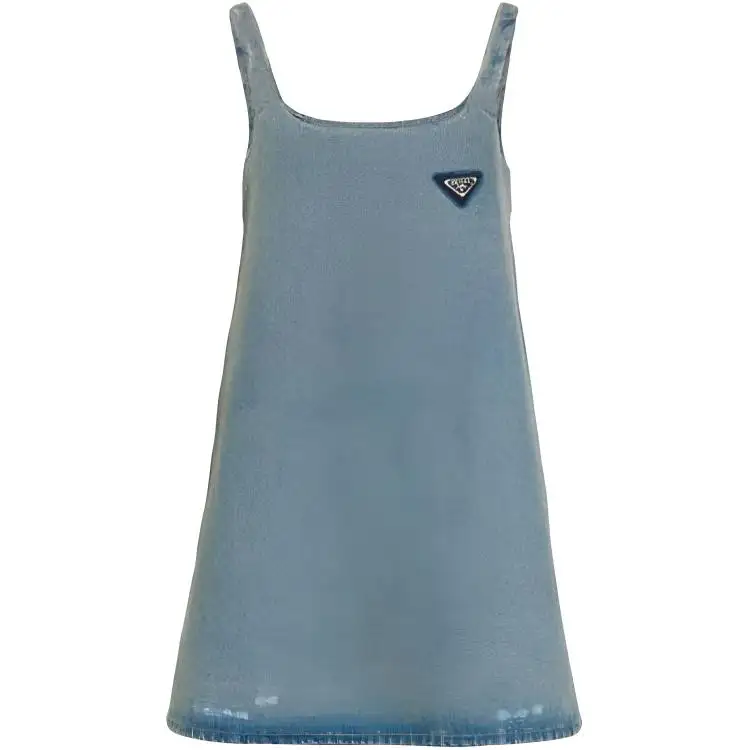 PRADA Slip Dresses Women's Blue Crew Neck Moderate