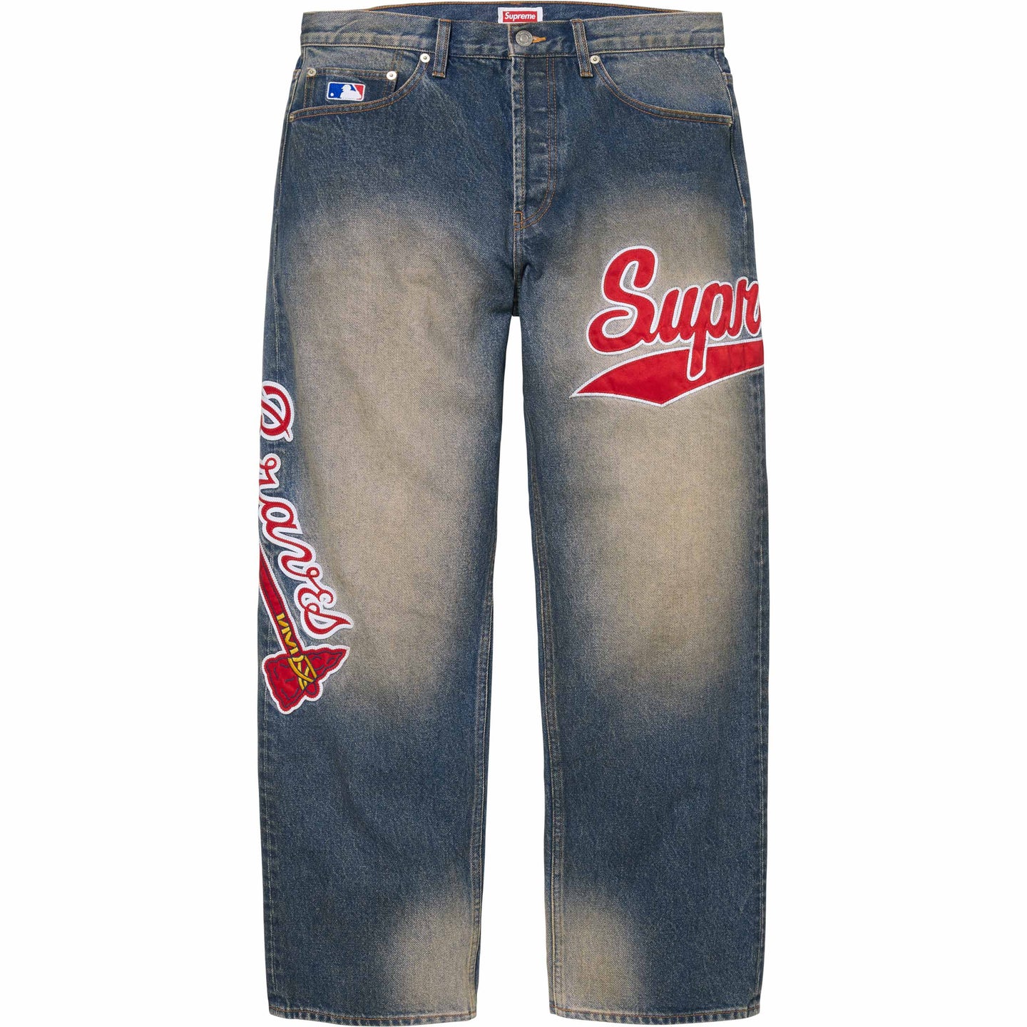 Джинсы Supreme × Mitchell & Ness SS26 Week13 Atlanta Braves Loose Fit Jean (синие)