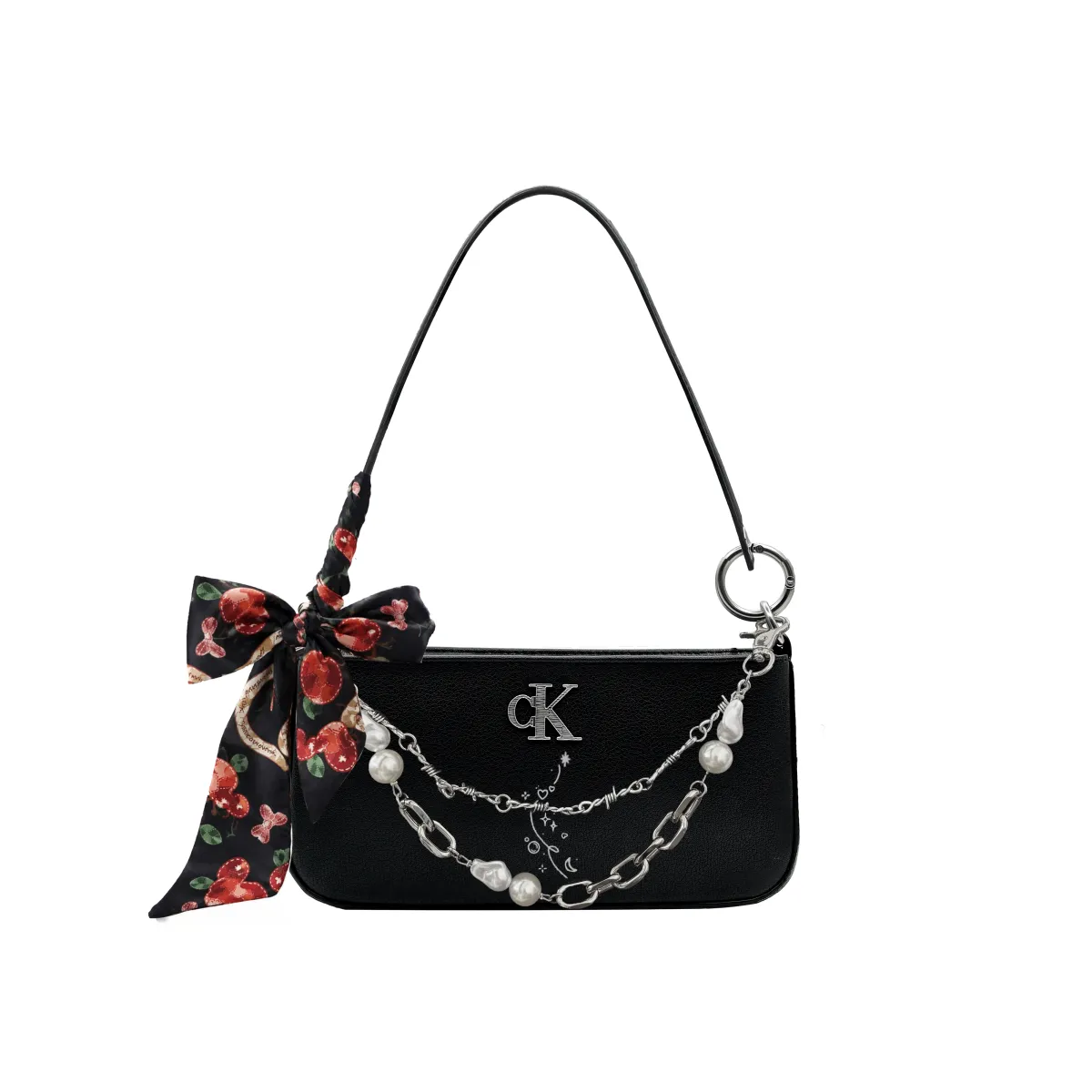 CALVIN KLEIN Synthetic Material Silent Mist City Shoulder Bags Unisex Black White Gray