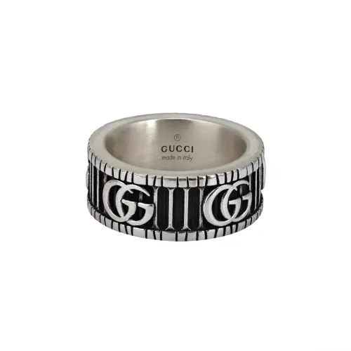 GUCCI GG Marmont 925 Sterling Silver Rings Unisex Silver/Black