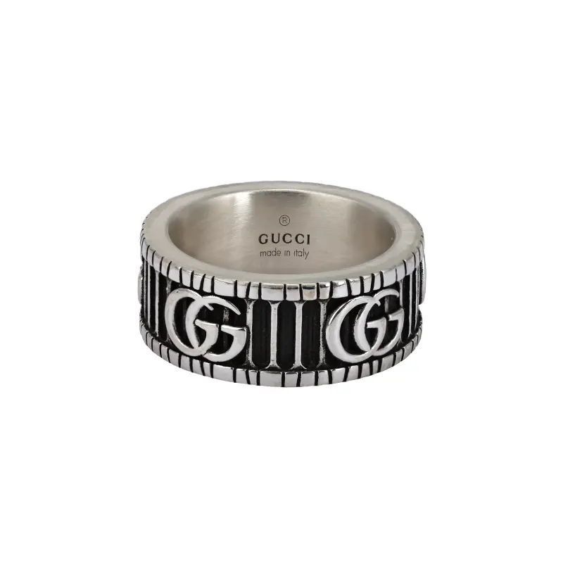 GUCCI GG Marmont 925 Sterling Silver Rings Unisex Silver/Black