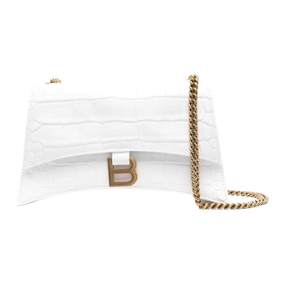 Balenciaga Crush Crocodile Pattern Embossed Cow Leather Crossbody Bag, Shoulder Bag Women's White