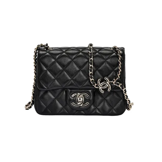 CHANEL Сумка Chanel Classic из овчины с клапаном CF, светлое золото 26 карат, с пряжкой и двойной буквой C, женская мини-сумка на плечо из овчины, черная