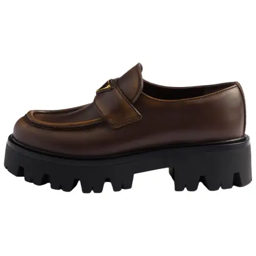 PRADA Leather Loafers 5CM Women's Cocoa Brown