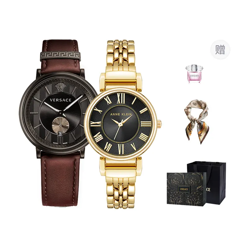 VERSACE Versace, leather quartz watch strap, black dial for men and women, perfume, waterproof gift box, for beloved, quartz mechanism, 38mm, light luxury style