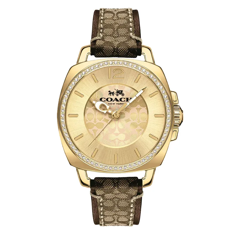 COACH BOYFRIEND Wrist Watches Quartz Movement Canvas+Genuine Leather Strap 34mm Gold Dial Women's Watch