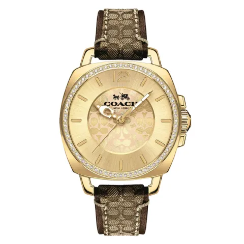 COACH BOYFRIEND Wrist Watches Quartz Movement Canvas+Genuine Leather Strap 34mm Gold Dial Women's Watch
