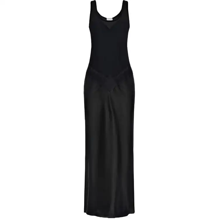 OFF-WHITE lace-panel satin maxi dress