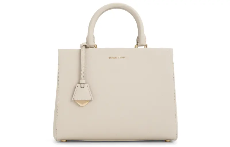 CHARLES&KEITH Pu Handbag Medium Women's Ivory/Black/Dark Brown Dark Brown