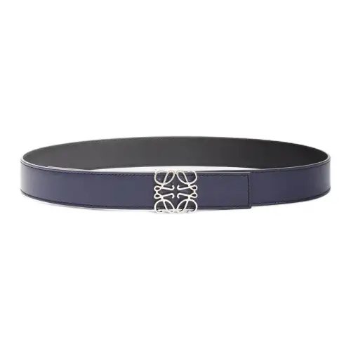 LOEWE Anagram Smooth Buckle Cow Leather Belts Men's Blue Black Silver 3.5cm