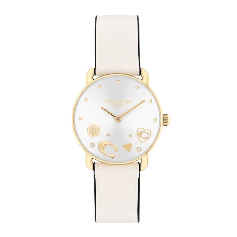 COACH ELLIOT Wrist Watches Quartz Movement Leather Strap 28mm White Dial Women's Watch