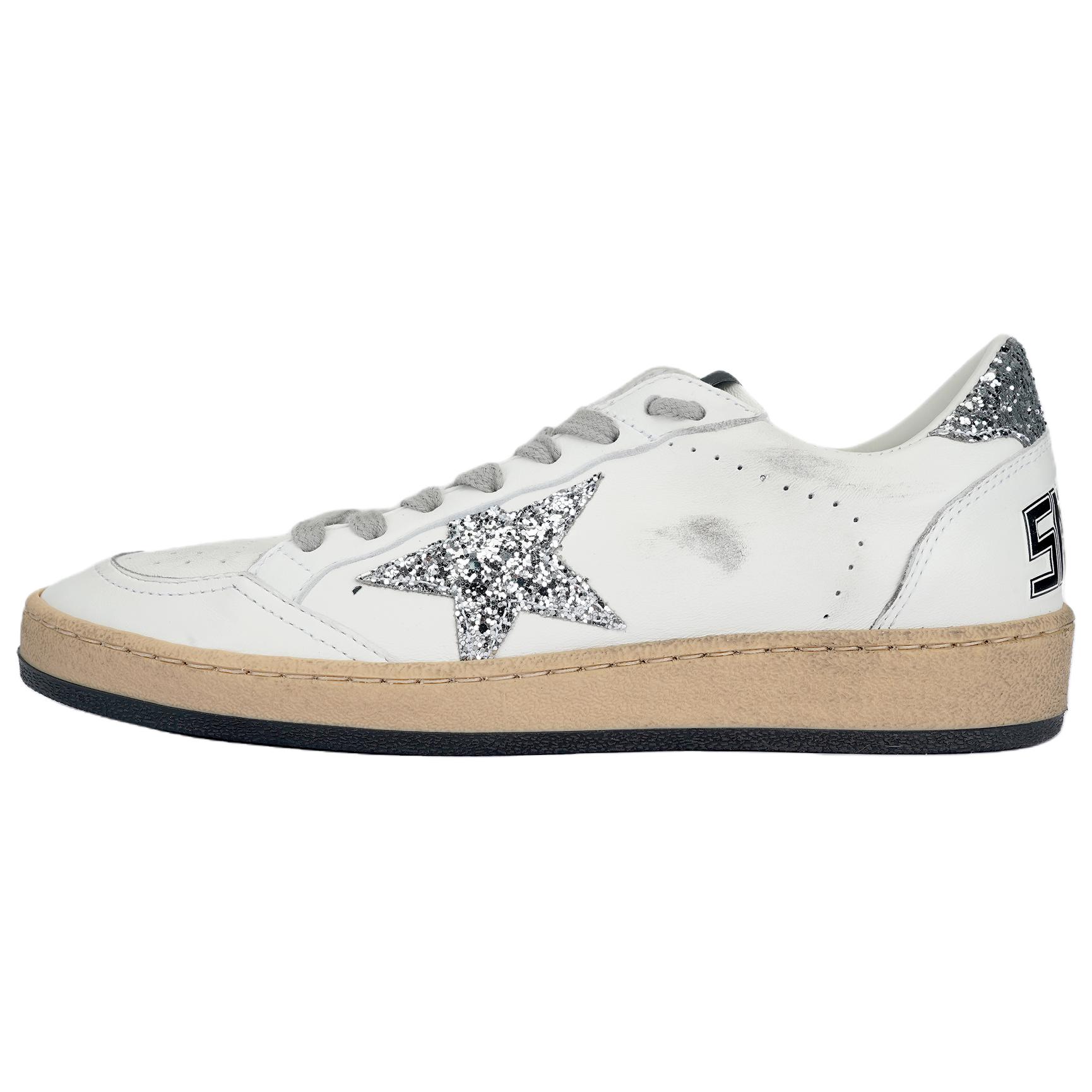 Женские кеды Golden Goose Ball Star (бело-серебристые)