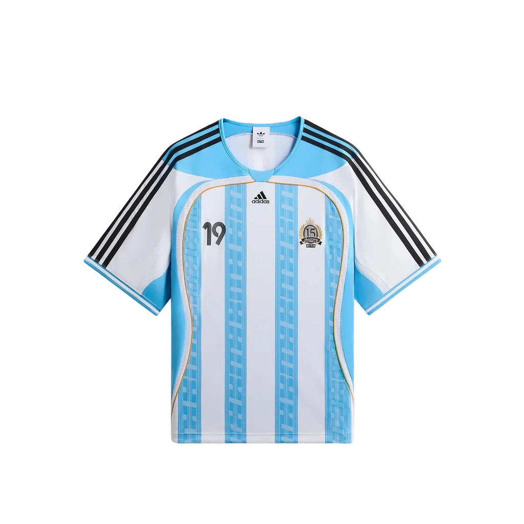 Adidas Originals X KITH X MESSI Soccer Jerseys Men's White/Blue Color Crew Neck Moderate