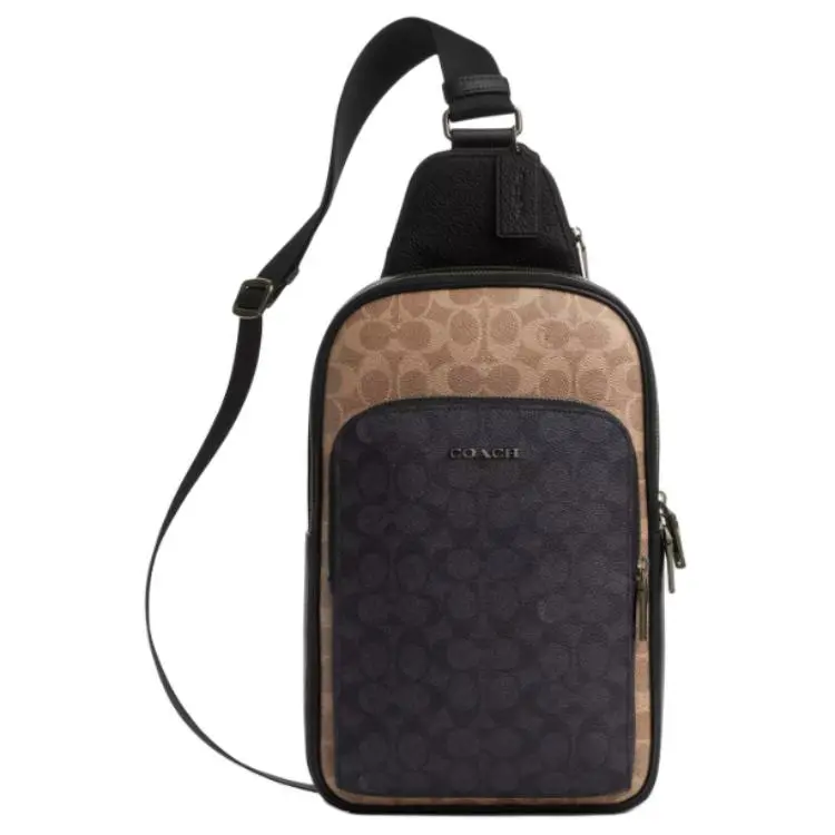 COACH ETHAN Canvas With Synthetic Leather Sling Bag Small Men's Brown & Black